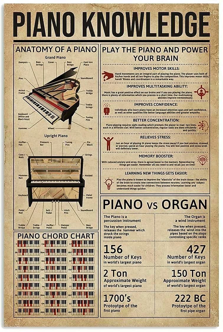 Musical Instrument Shop - Piyano Bilgisi Retro Metal Tabela Piyano